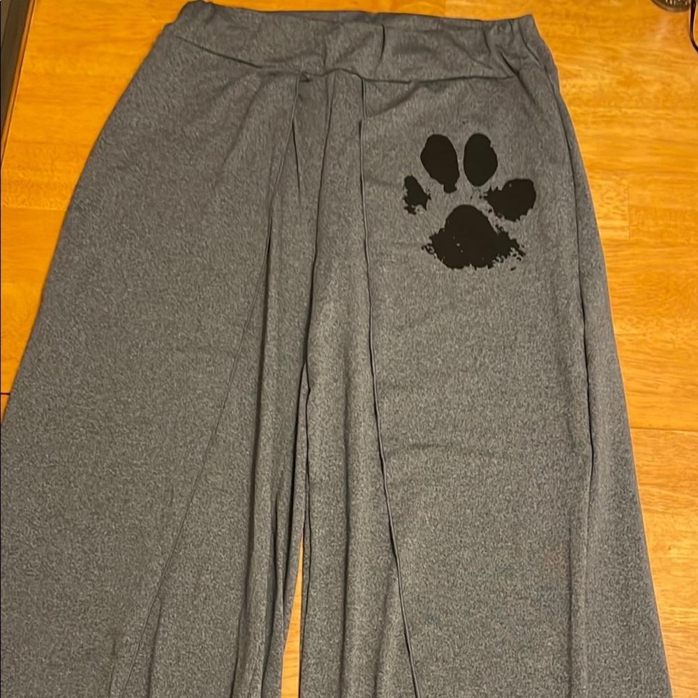 Dk Gray Open Leg Lounge Pants with Paw Print on Left Front